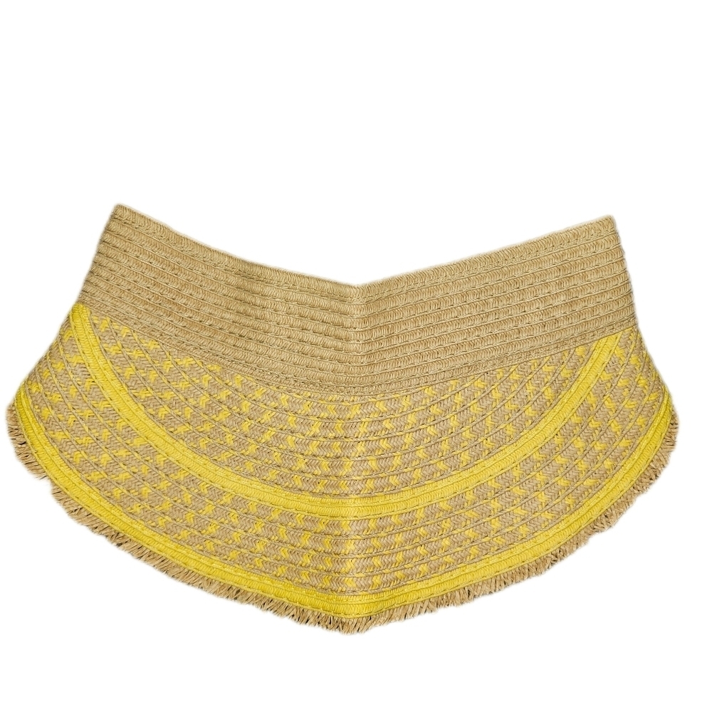 INC Womens Yellow Striped Straw Elastic Frayed Edge Visor Hat, One Size - Picture 2 of 3